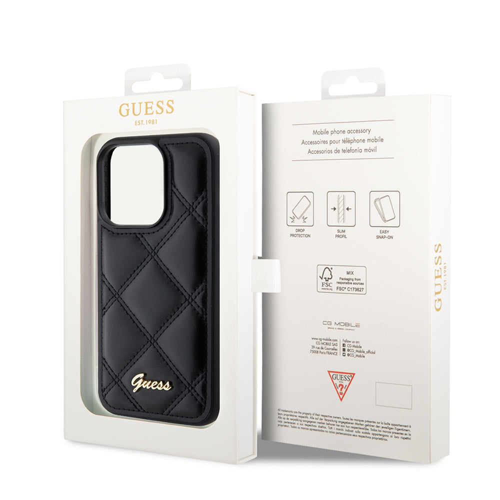 Θήκη για Apple iPhone 15 Pro Max, Guess, Quilted Metal Logo, Μαύρη