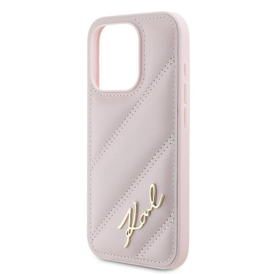 Θήκη για Apple iPhone 15 Pro Max, Karl Lagerfeld, Diagonal Quilted Script, Ροζ
