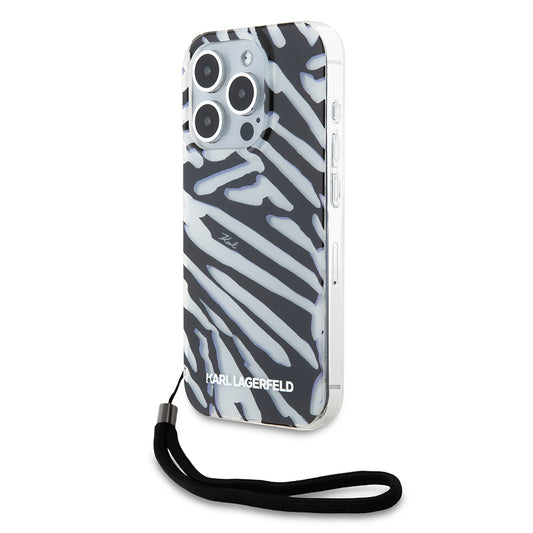 Θήκη για Apple iPhone 15 Pro Max, Karl Lagerfeld, IML Luxury Zebra Pattern with Strap, Μαύρη