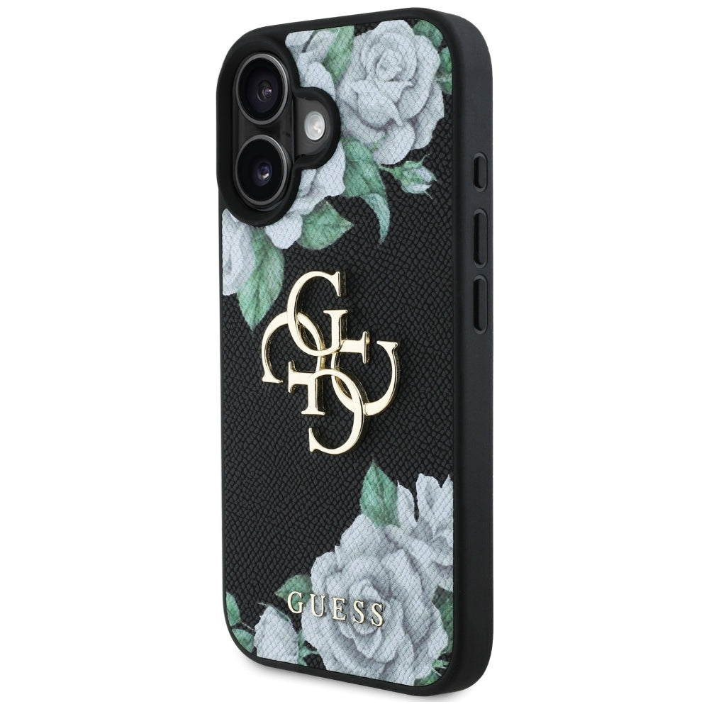 Θήκη για Apple iPhone 16, Guess, 4G Grained Roses Big Logo, Μαύρη
