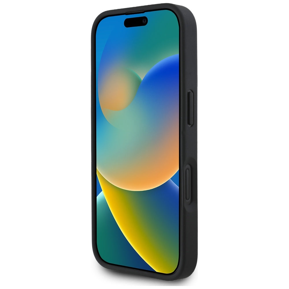 Θήκη για Apple iPhone 16, Guess, 4G Grained Roses Big Logo, Μαύρη