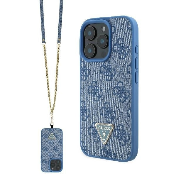 Θήκη για Apple iPhone 16, Guess, Crossbody 4G Triangle Strass, Μπλε