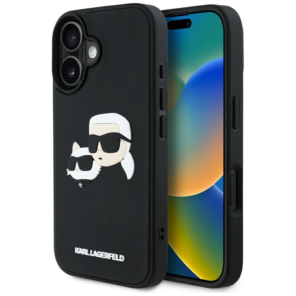 Θήκη για Apple iPhone 16, Karl Lagerfeld, 3D Rubber Karl & Choupette, Μαύρη