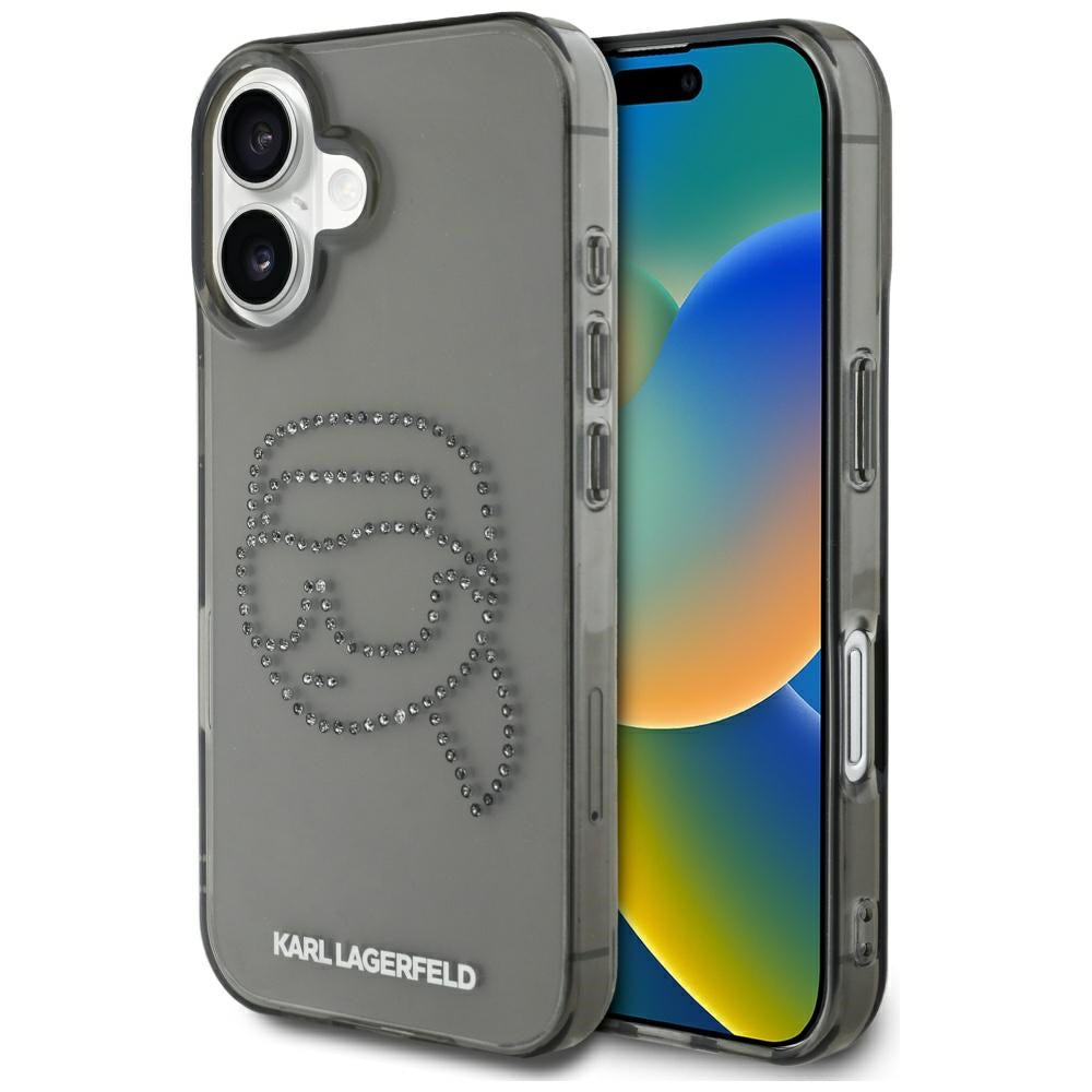 Case for Apple iPhone 16, Karl Lagerfeld, IML Rhinestones Karl's Head, Black