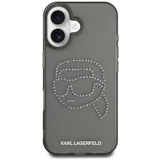 Θήκη για Apple iPhone 16, Karl Lagerfeld, IML Rhinestones Karl's Head, Μαύρη