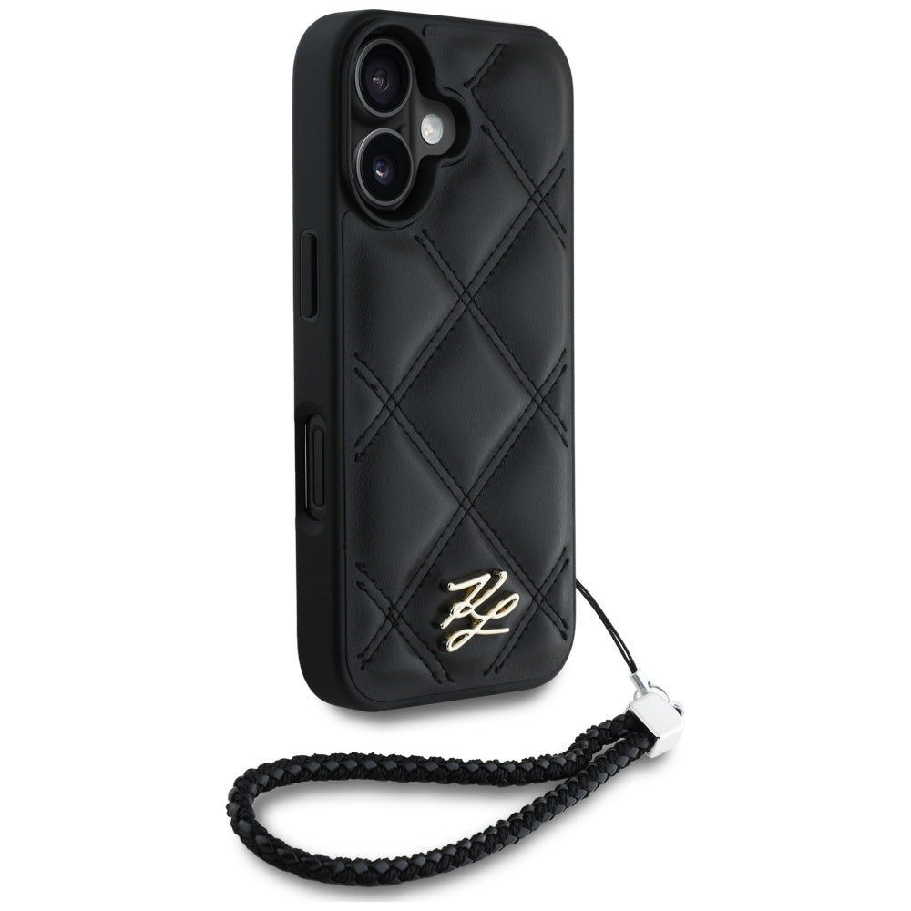 Θήκη για Apple iPhone 16, Karl Lagerfeld, Quilted Initial Logo & Chain Strap, Μαύρη