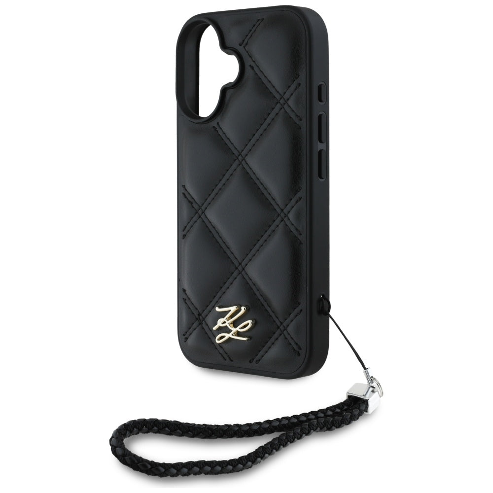 Θήκη για Apple iPhone 16, Karl Lagerfeld, Quilted Initial Logo & Chain Strap, Μαύρη