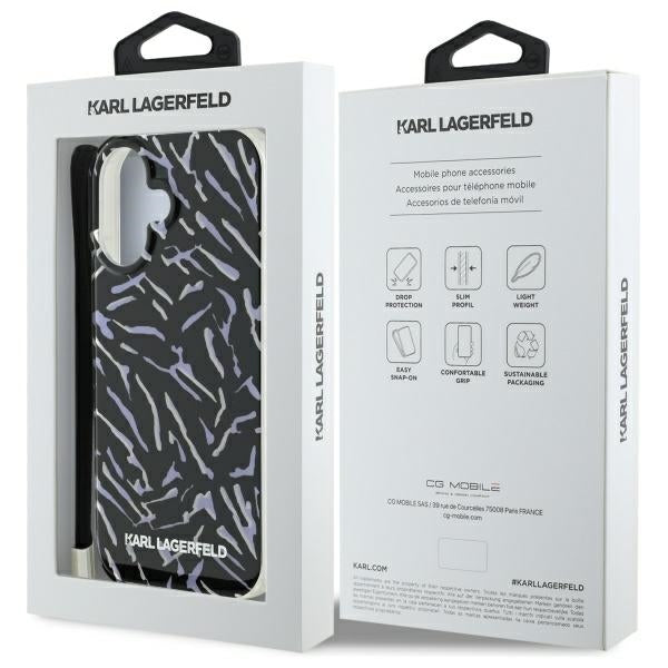 Θήκη για Apple iPhone 16, Karl Lagerfeld, Zebra with Cord Strap, Μοβ