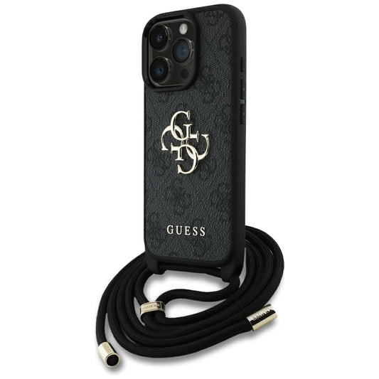 Θήκη για Apple iPhone 16 Pro, Guess, 4G CBDY Big Logo with Cord Strap, Μαύρη