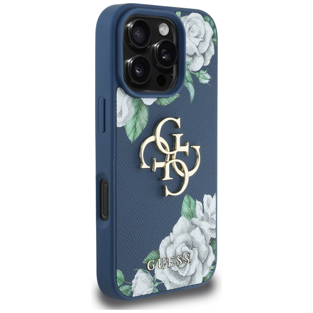 Θήκη για Apple iPhone 16 Pro, Guess, 4G Grained Roses Big Logo, Μπλε