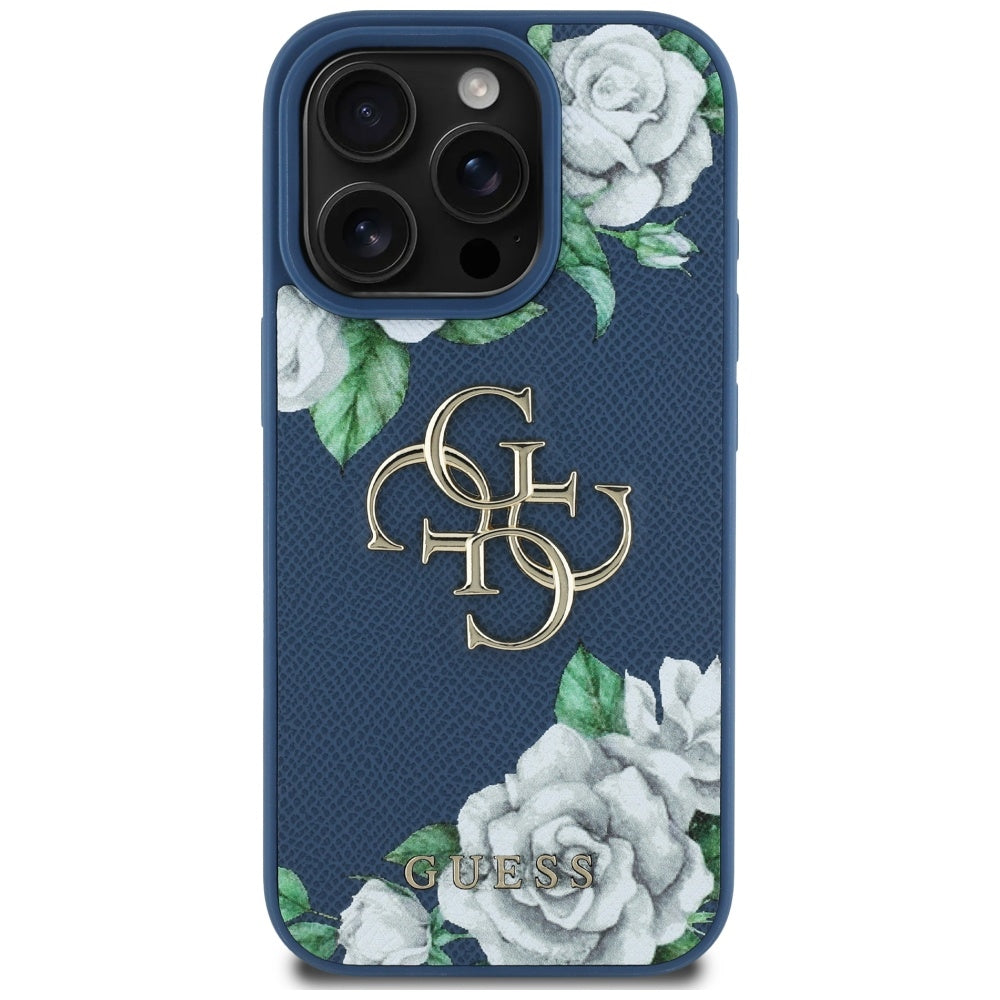 Θήκη για Apple iPhone 16 Pro, Guess, 4G Grained Roses Big Logo, Μπλε
