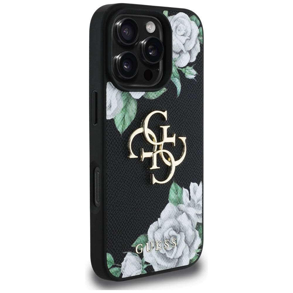Θήκη για Apple iPhone 16 Pro, Guess, 4G Grained Roses Big Logo, Μαύρη