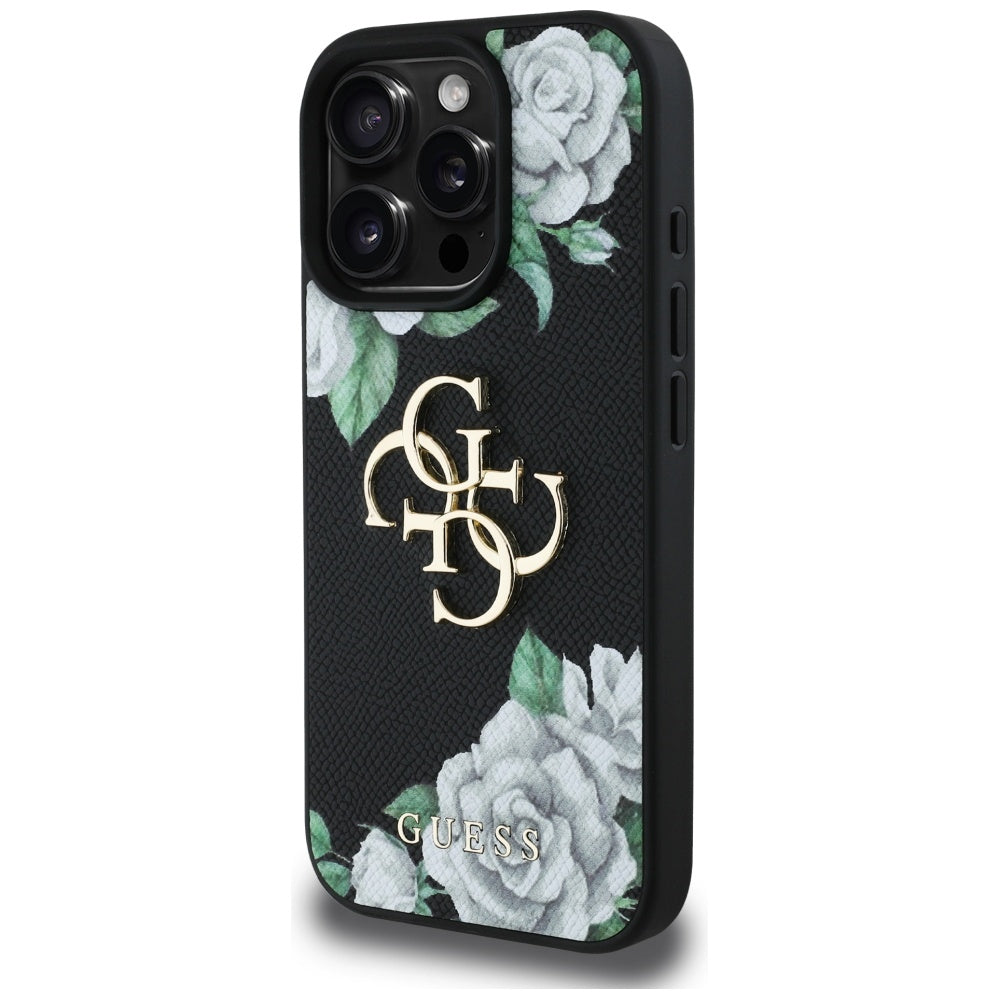Θήκη για Apple iPhone 16 Pro, Guess, 4G Grained Roses Big Logo, Μαύρη
