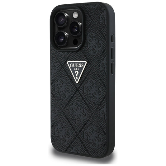 Θήκη για Apple iPhone 16 Pro, Guess, Hot Stamp 4G Pattern Triangle Logo, Μαύρη