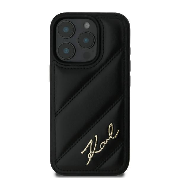Θήκη για Apple iPhone 16 Pro, Karl Lagerfeld, Diagonal Quilted Script, Μαύρη