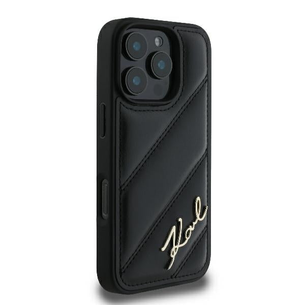 Θήκη για Apple iPhone 16 Pro, Karl Lagerfeld, Diagonal Quilted Script, Μαύρη