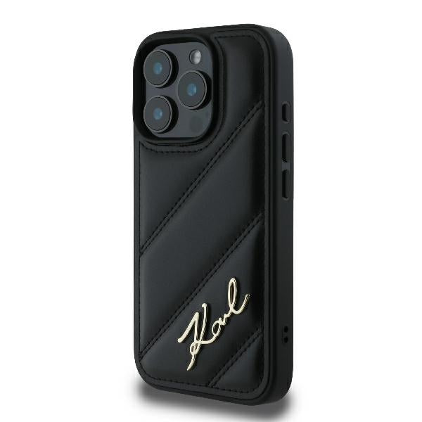 Θήκη για Apple iPhone 16 Pro, Karl Lagerfeld, Diagonal Quilted Script, Μαύρη