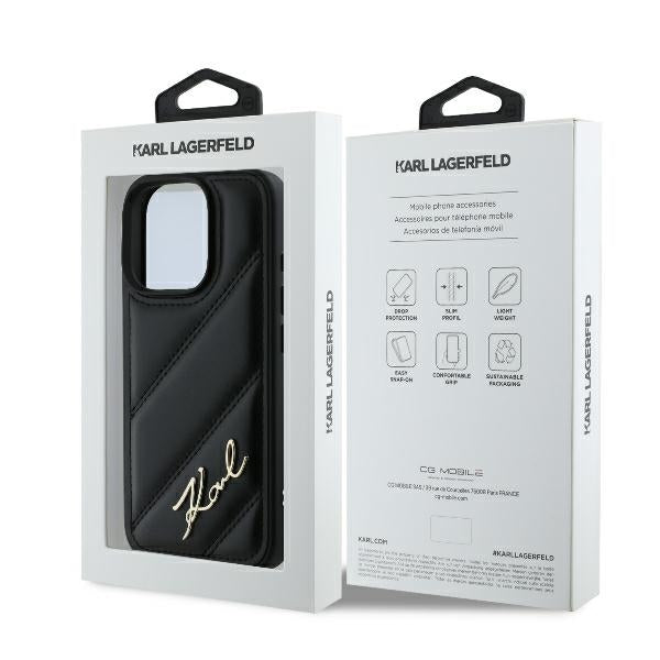 Θήκη για Apple iPhone 16 Pro, Karl Lagerfeld, Diagonal Quilted Script, Μαύρη
