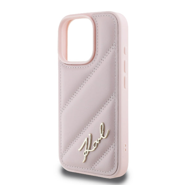 Θήκη για Apple iPhone 16 Pro, Karl Lagerfeld, Diagonal Quilted Script, Ροζ