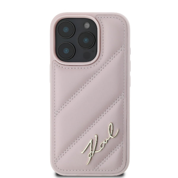 Θήκη για Apple iPhone 16 Pro, Karl Lagerfeld, Diagonal Quilted Script, Ροζ