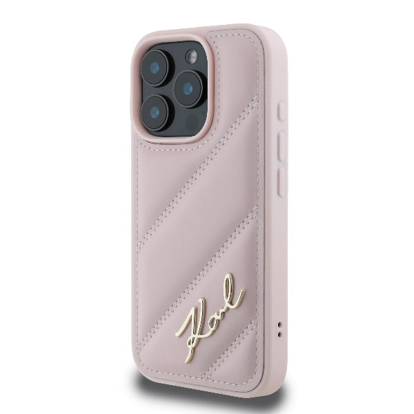 Θήκη για Apple iPhone 16 Pro, Karl Lagerfeld, Diagonal Quilted Script, Ροζ