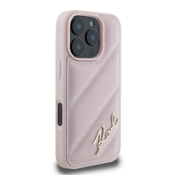 Θήκη για Apple iPhone 16 Pro, Karl Lagerfeld, Diagonal Quilted Script, Ροζ