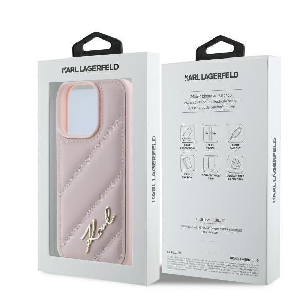 Θήκη για Apple iPhone 16 Pro, Karl Lagerfeld, Diagonal Quilted Script, Ροζ