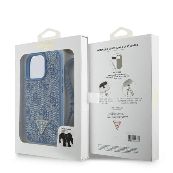 Θήκη για Apple iPhone 16 Pro Max, Guess, Crossbody 4G Triangle Strass, Μπλε