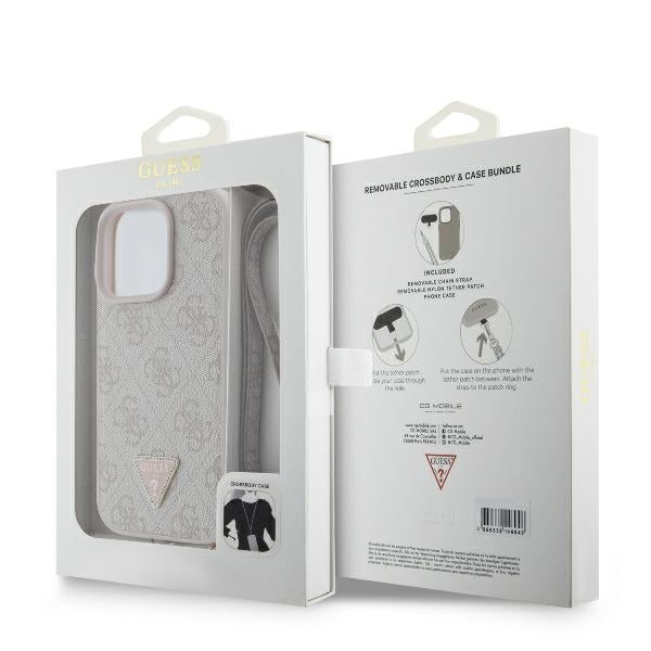 Θήκη για Apple iPhone 16 Pro Max, Guess, Crossbody 4G Triangle Strass, Ροζ