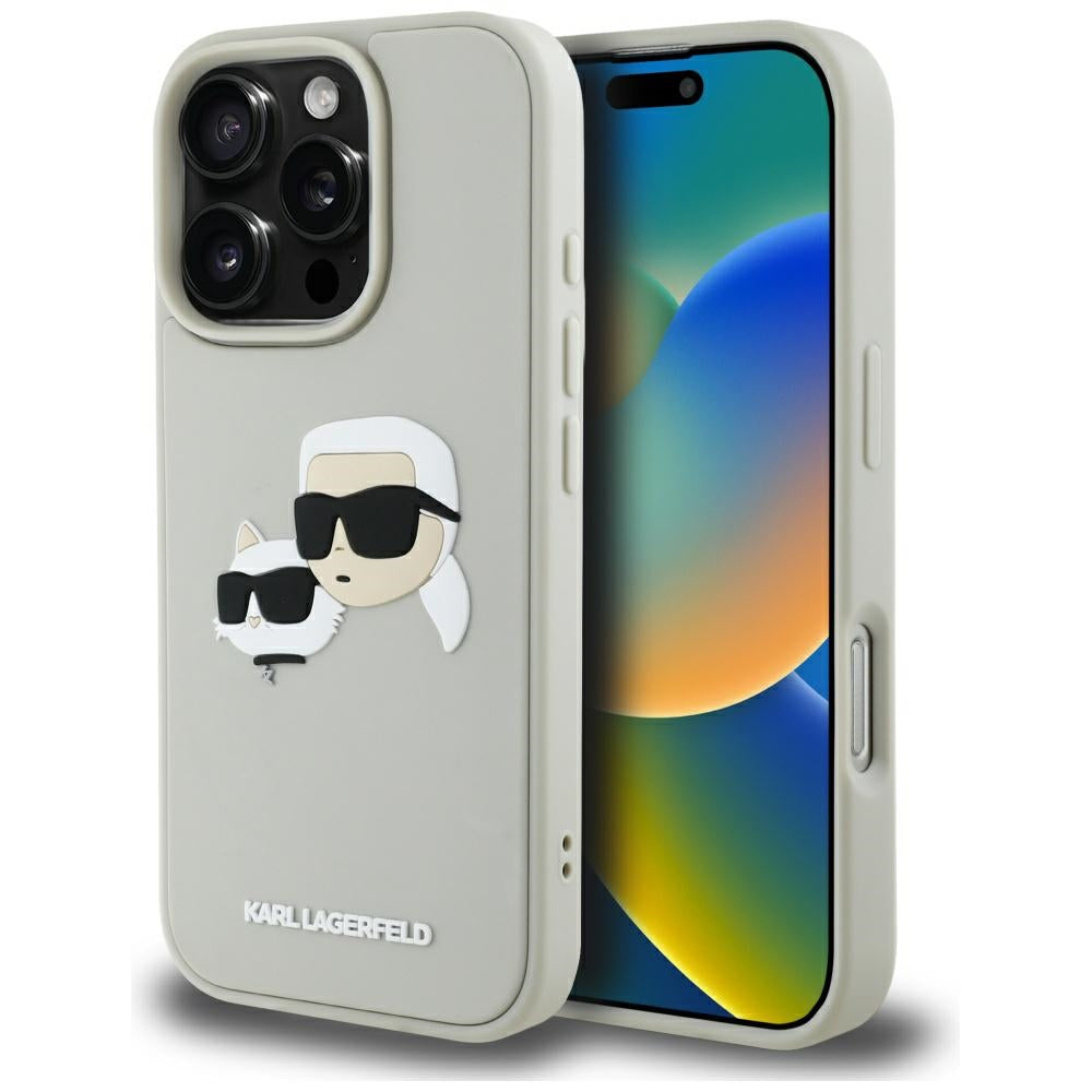 Θήκη για Apple iPhone 16 Pro Max, Karl Lagerfeld, 3D Rubber Karl & Choupette, Μπεζ