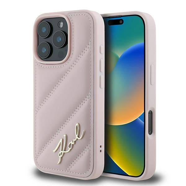 Θήκη για Apple iPhone 16 Pro Max, Karl Lagerfeld, Diagonal Quilted Script, Ροζ