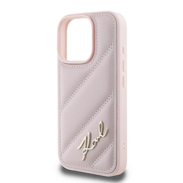 Θήκη για Apple iPhone 16 Pro Max, Karl Lagerfeld, Diagonal Quilted Script, Ροζ