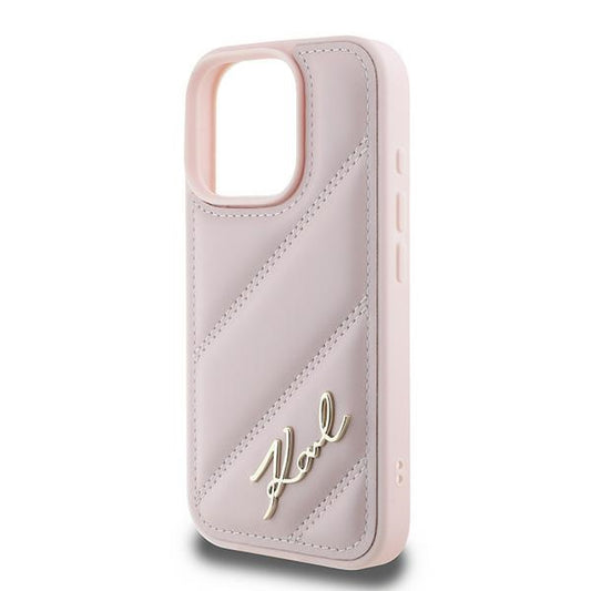 Θήκη για Apple iPhone 16 Pro Max, Karl Lagerfeld, Diagonal Quilted Script, Ροζ