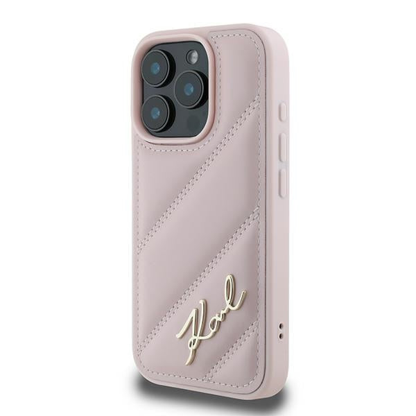 Θήκη για Apple iPhone 16 Pro Max, Karl Lagerfeld, Diagonal Quilted Script, Ροζ