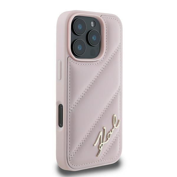 Θήκη για Apple iPhone 16 Pro Max, Karl Lagerfeld, Diagonal Quilted Script, Ροζ