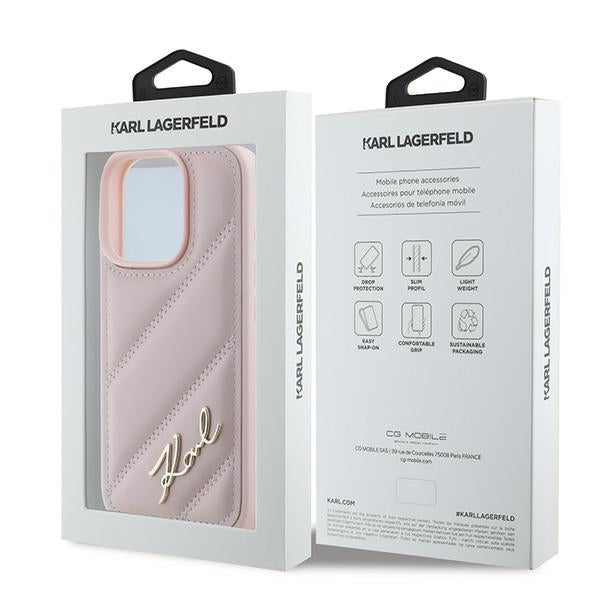 Θήκη για Apple iPhone 16 Pro Max, Karl Lagerfeld, Diagonal Quilted Script, Ροζ