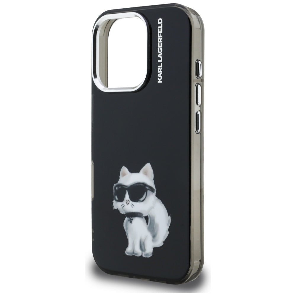 Θήκη για Apple iPhone 16 Pro Max, Karl Lagerfeld, IML Aquarelle Logo Choupette, Μαύρη