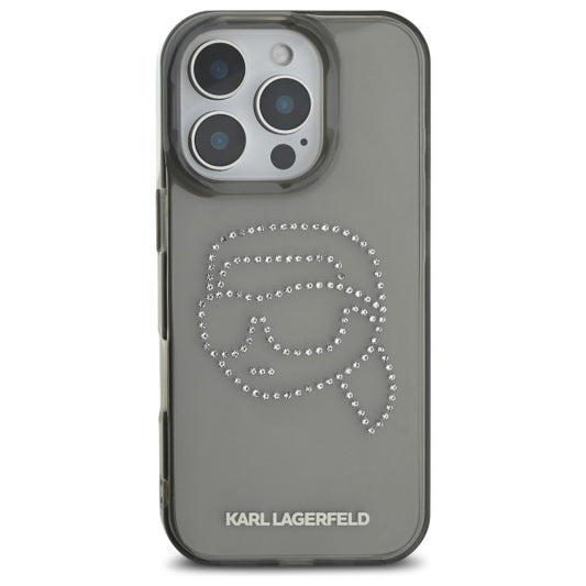 Θήκη για Apple iPhone 16 Pro Max, Karl Lagerfeld, IML Rhinestones Karl's Head, Μαύρη