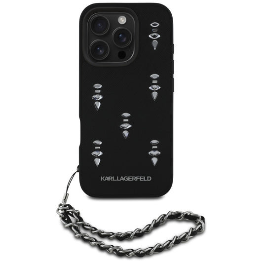 Θήκη για Apple iPhone 16 Pro Max, Karl Lagerfeld, Saffiano Crystals & Charm, Μαύρη