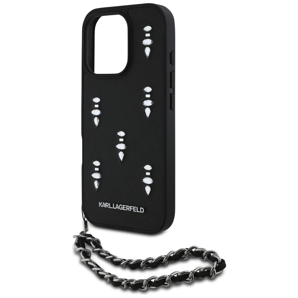 Θήκη για Apple iPhone 16 Pro Max, Karl Lagerfeld, Saffiano Crystals & Charm, Μαύρη