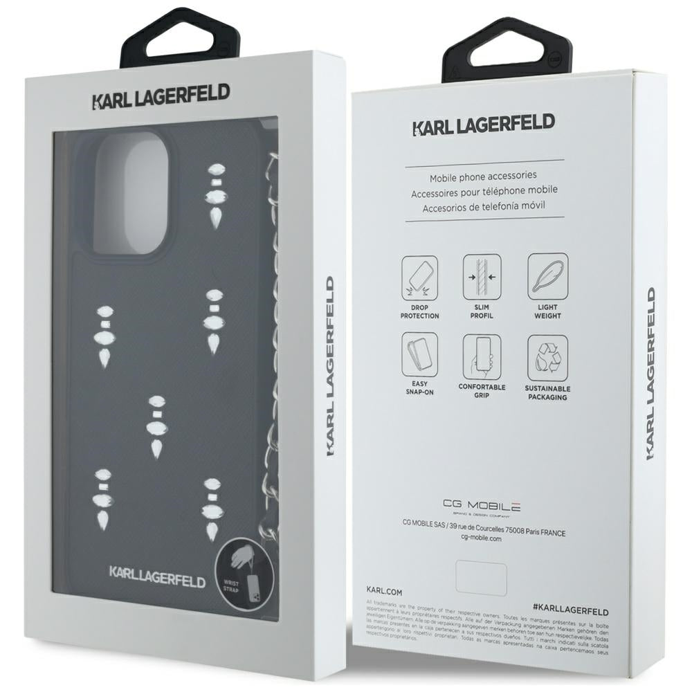 Θήκη για Apple iPhone 16 Pro Max, Karl Lagerfeld, Saffiano Crystals & Charm, Μαύρη