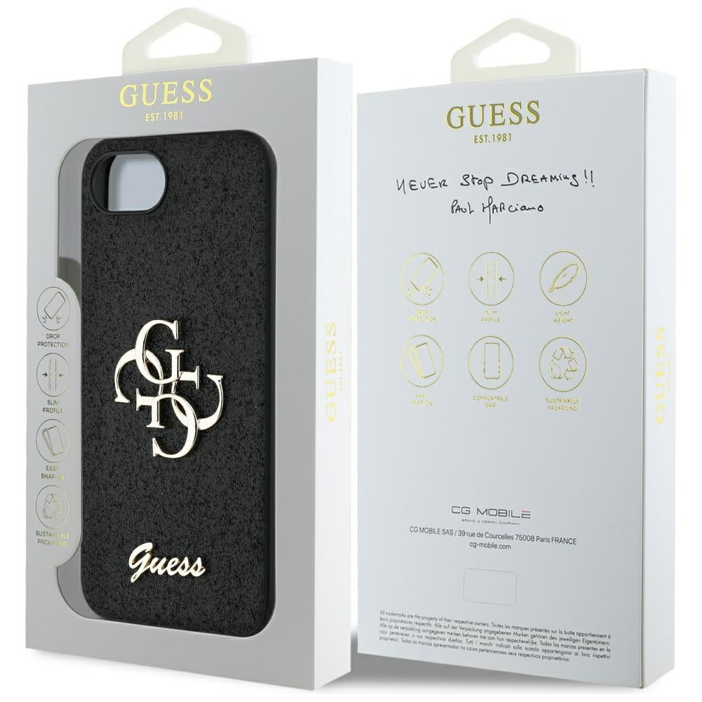 Θήκη για Apple iPhone 17e / 16e, Guess, Fixed Glitter Big 4G, Μαύρη