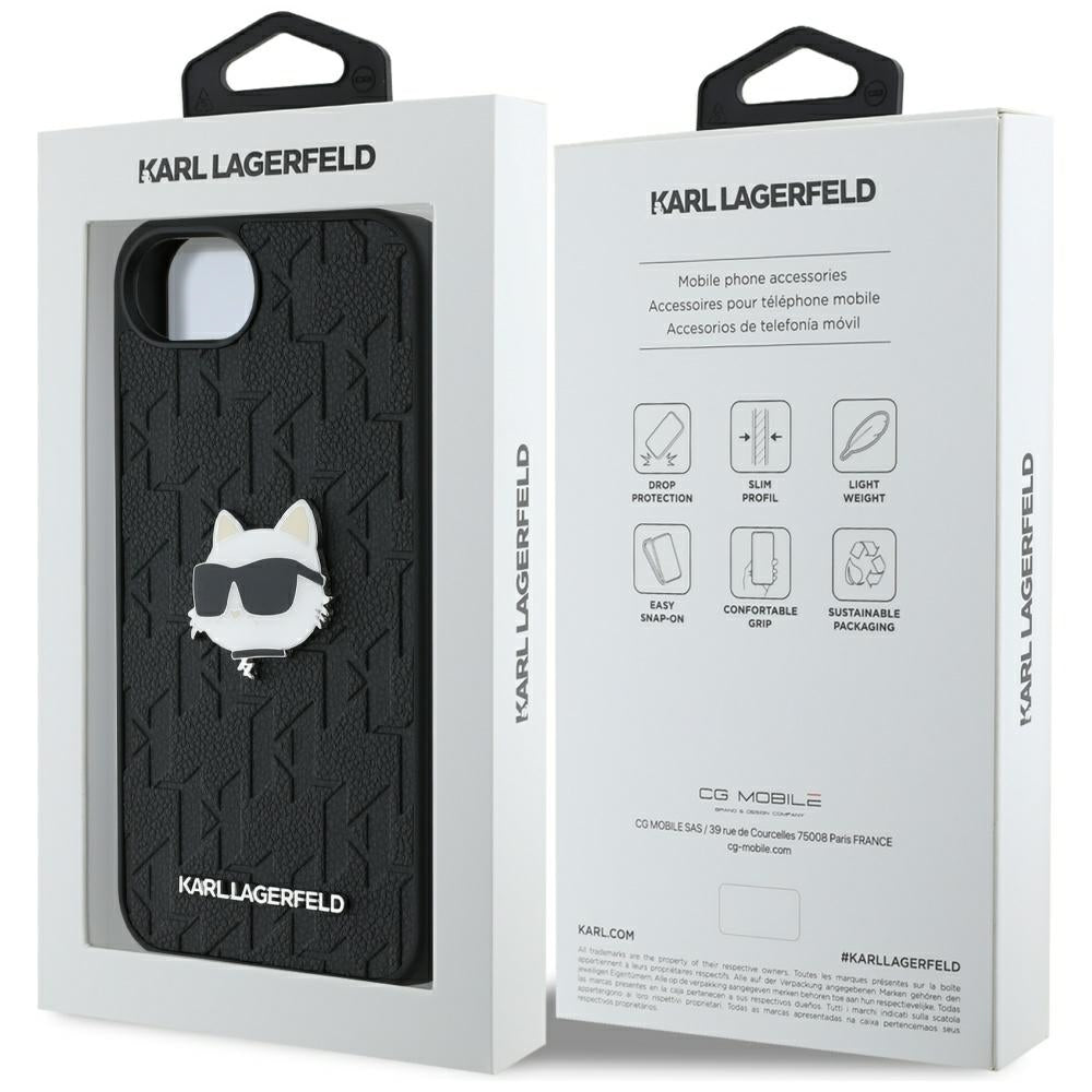 Θήκη για Apple iPhone 17e / 16e, Karl Lagerfeld, Monogram Choupette's Head, Μαύρη