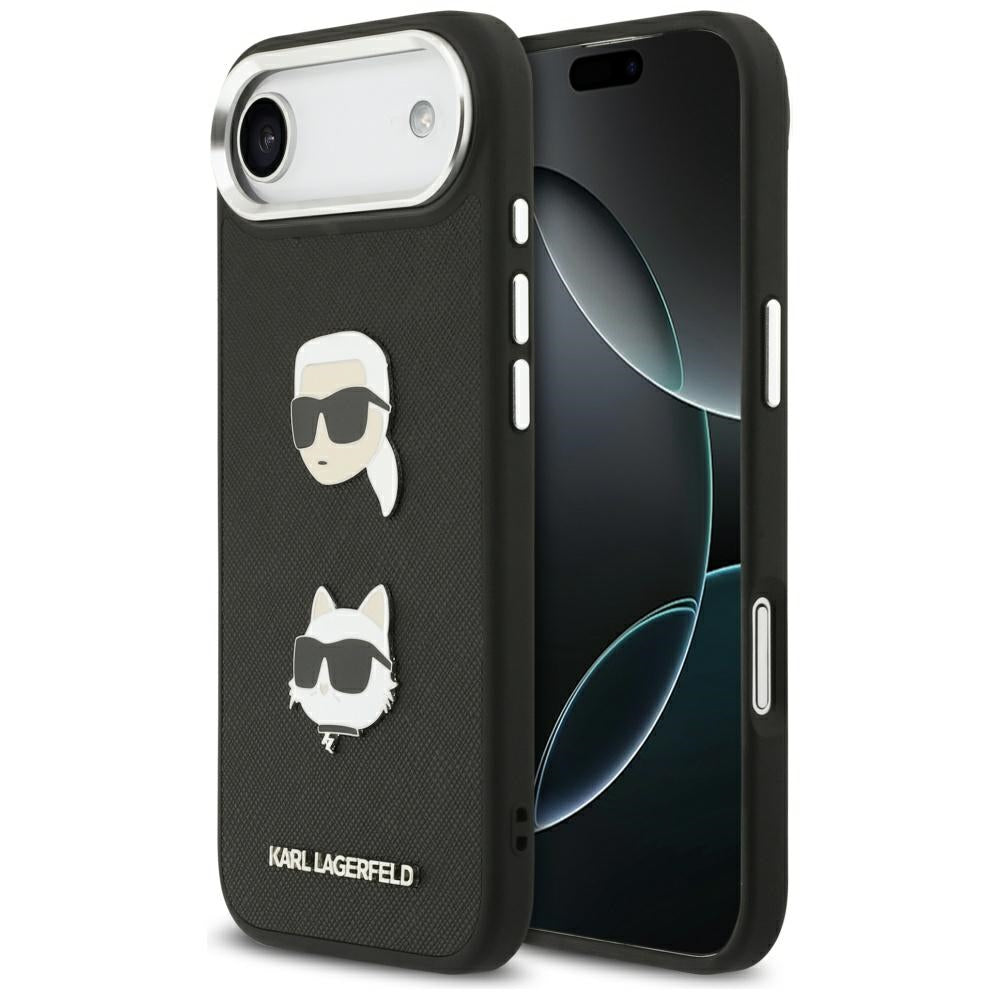 Θήκη για Apple iPhone 17 Air, Karl Lagerfeld, Grained Karl & Choupette's Heads Pins and Logo, Μαύρη