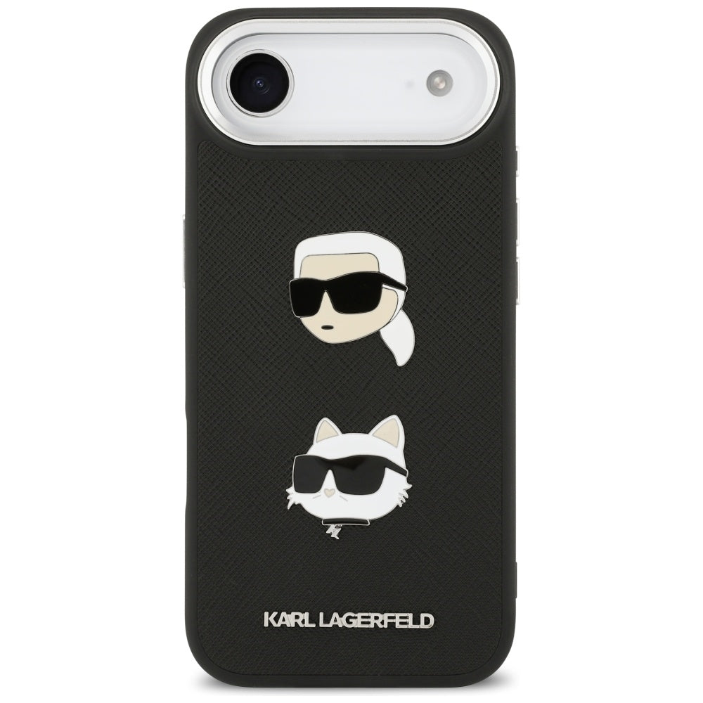 Θήκη για Apple iPhone 17 Air, Karl Lagerfeld, Grained Karl & Choupette's Heads Pins and Logo, Μαύρη