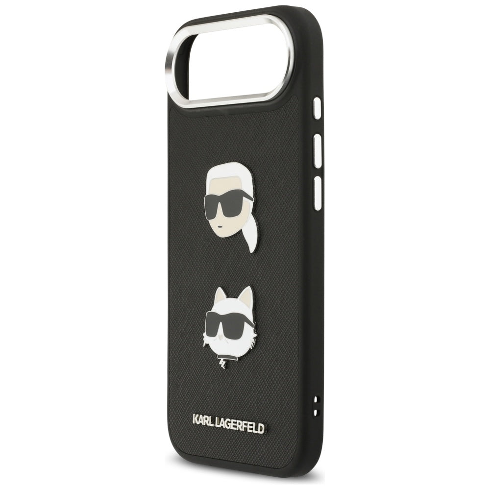 Θήκη για Apple iPhone 17 Air, Karl Lagerfeld, Grained Karl & Choupette's Heads Pins and Logo, Μαύρη