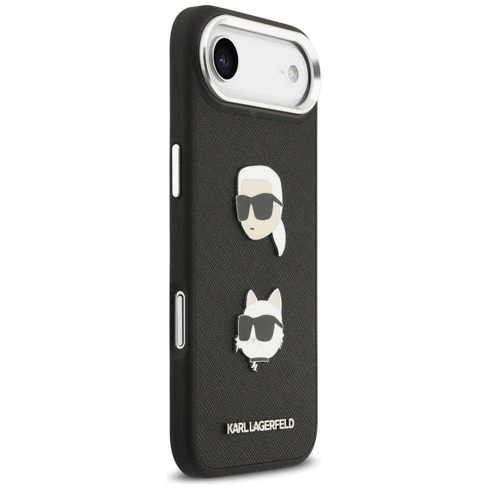 Θήκη για Apple iPhone 17 Air, Karl Lagerfeld, Grained Karl & Choupette's Heads Pins and Logo, Μαύρη