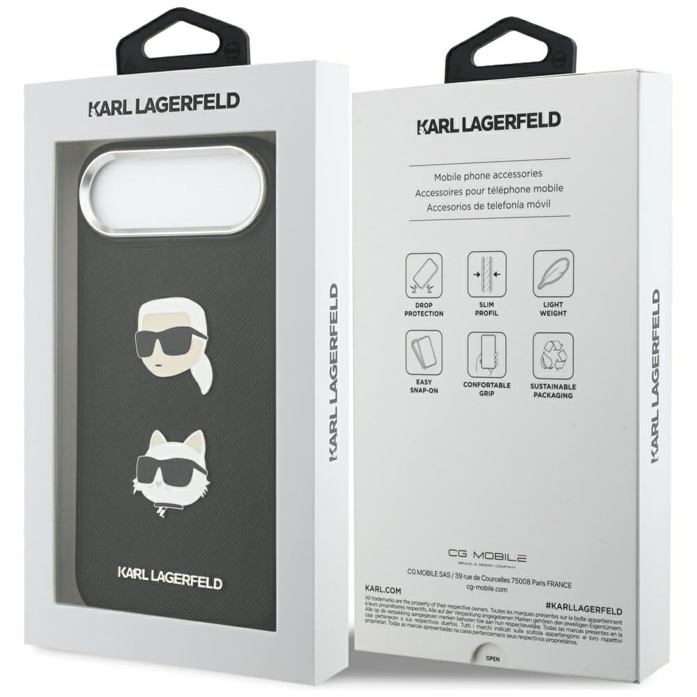 Θήκη για Apple iPhone 17 Air, Karl Lagerfeld, Grained Karl & Choupette's Heads Pins and Logo, Μαύρη
