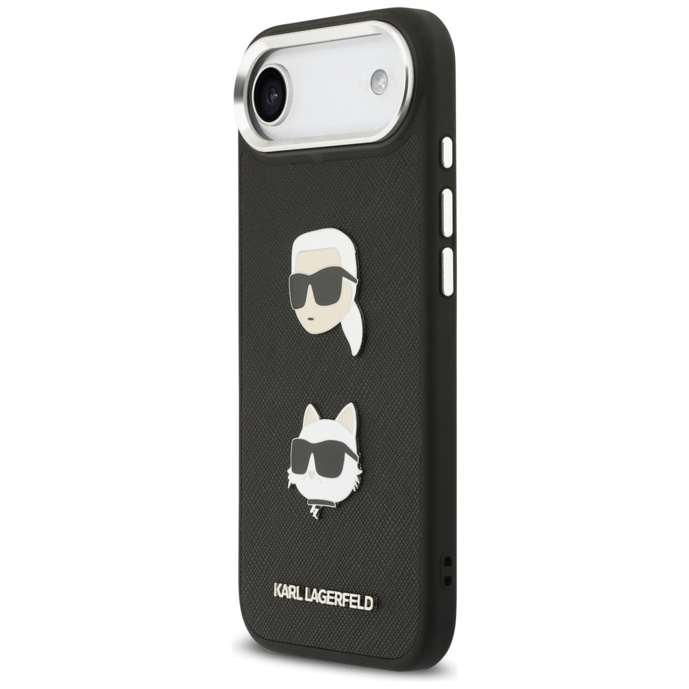 Θήκη για Apple iPhone 17 Air, Karl Lagerfeld, Grained Karl & Choupette's Heads Pins and Logo, Μαύρη