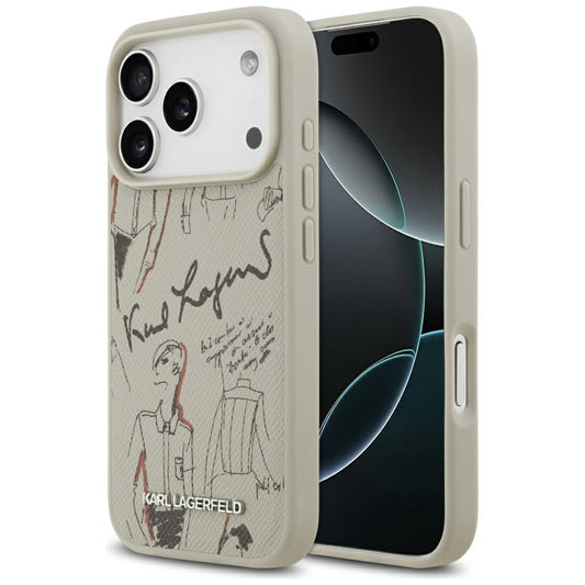 Case for Apple iPhone 17 Pro, Karl Lagerfeld, Grained Pattern Logo, Grey
